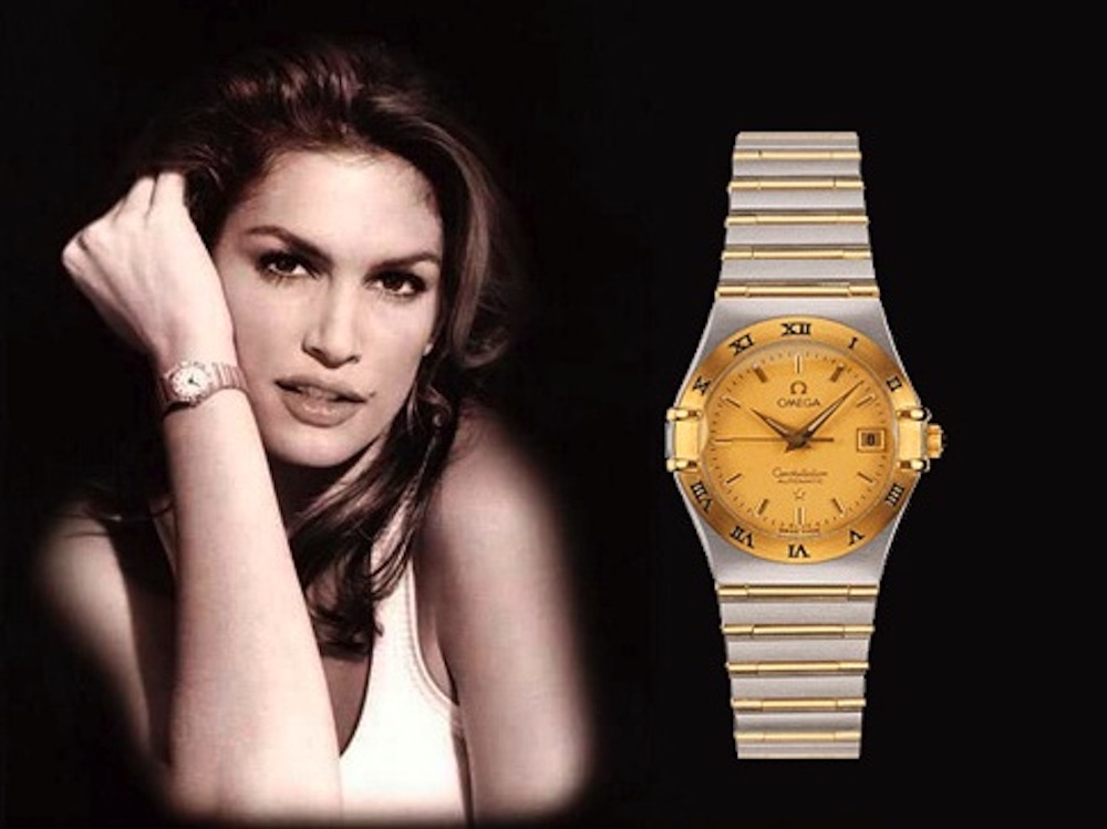 Реклама часов OMEGA c американской моделью Синди Кроуфорд. Фото носит иллюстративный характер. Источник: www.pam65.ru.