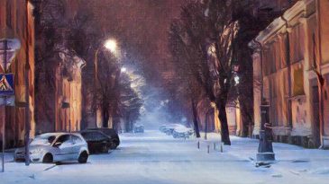 Зимние пейзажи Бреста, выполненные ИИ в стилистике известных художников (много фото)