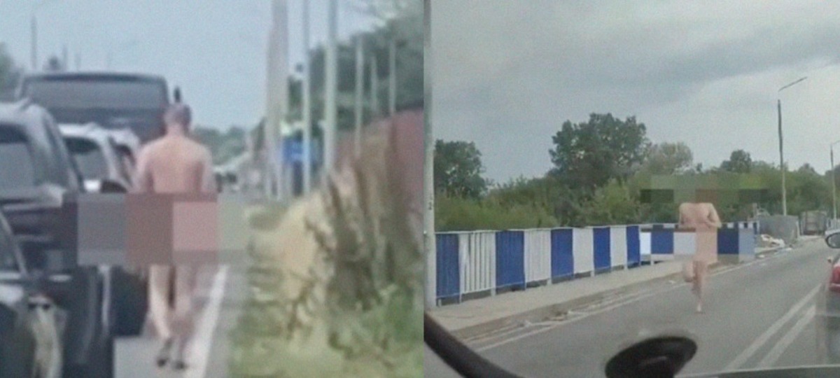 Голый мужчина бежит из Польши в Беларусь. Коллаж из скриншотов видео